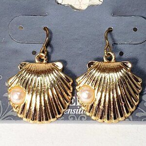 2/$30 Gold tone Shell Design Drop Earrings, 1-inch  -  Women Fashion Jewelry